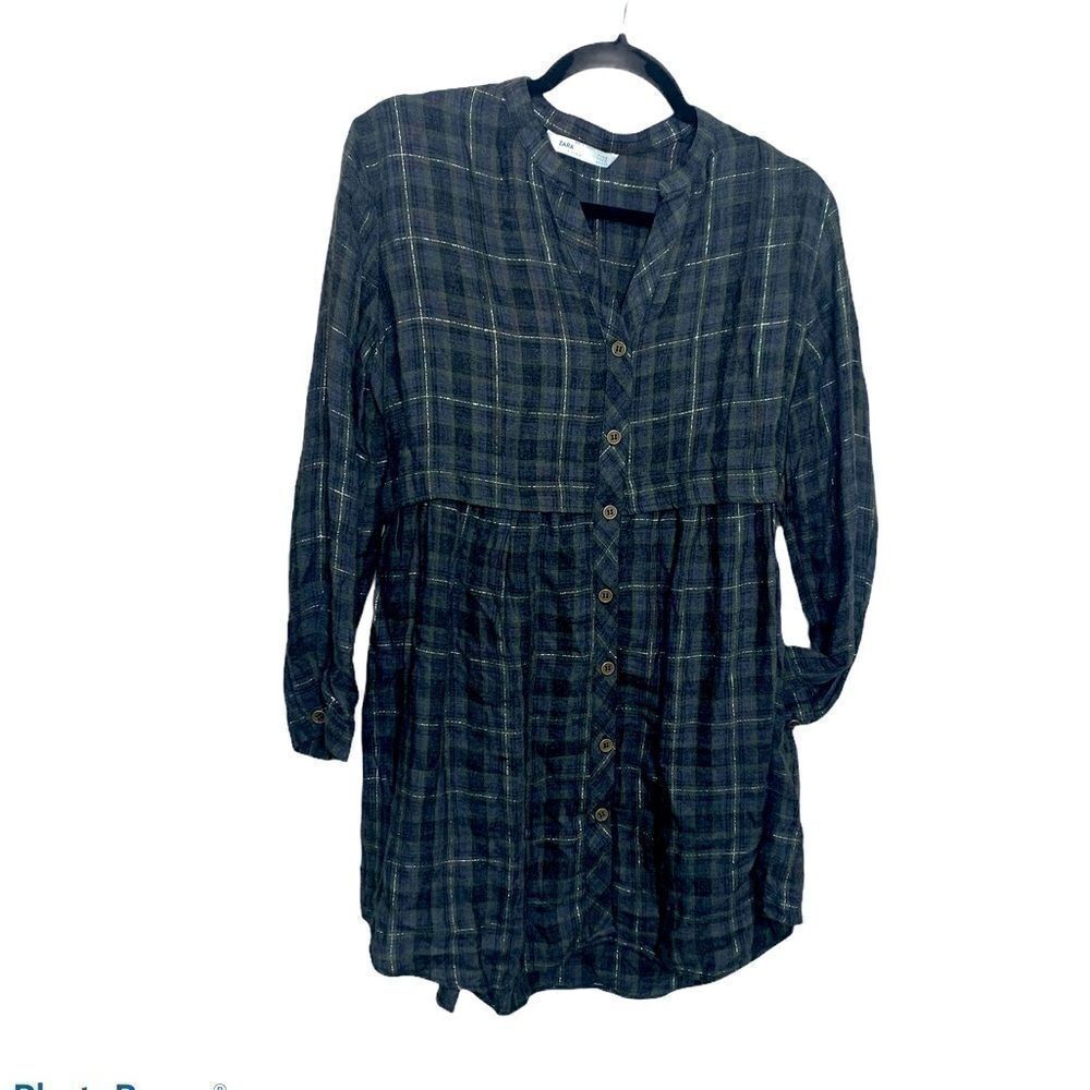 Zara long sleeve tunic dress green blue small
